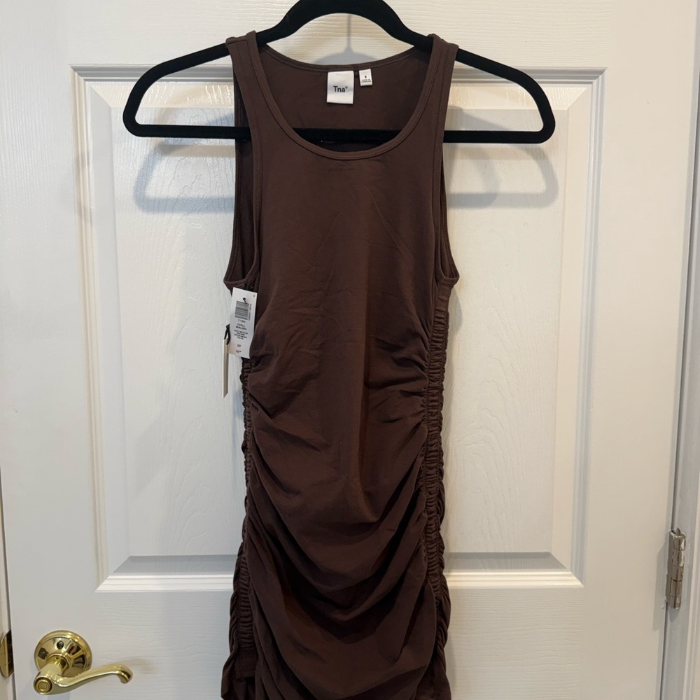 Aritzia Tna Chill Malibu Mini Dress - NWT - Rich Mocha Brown - Size S